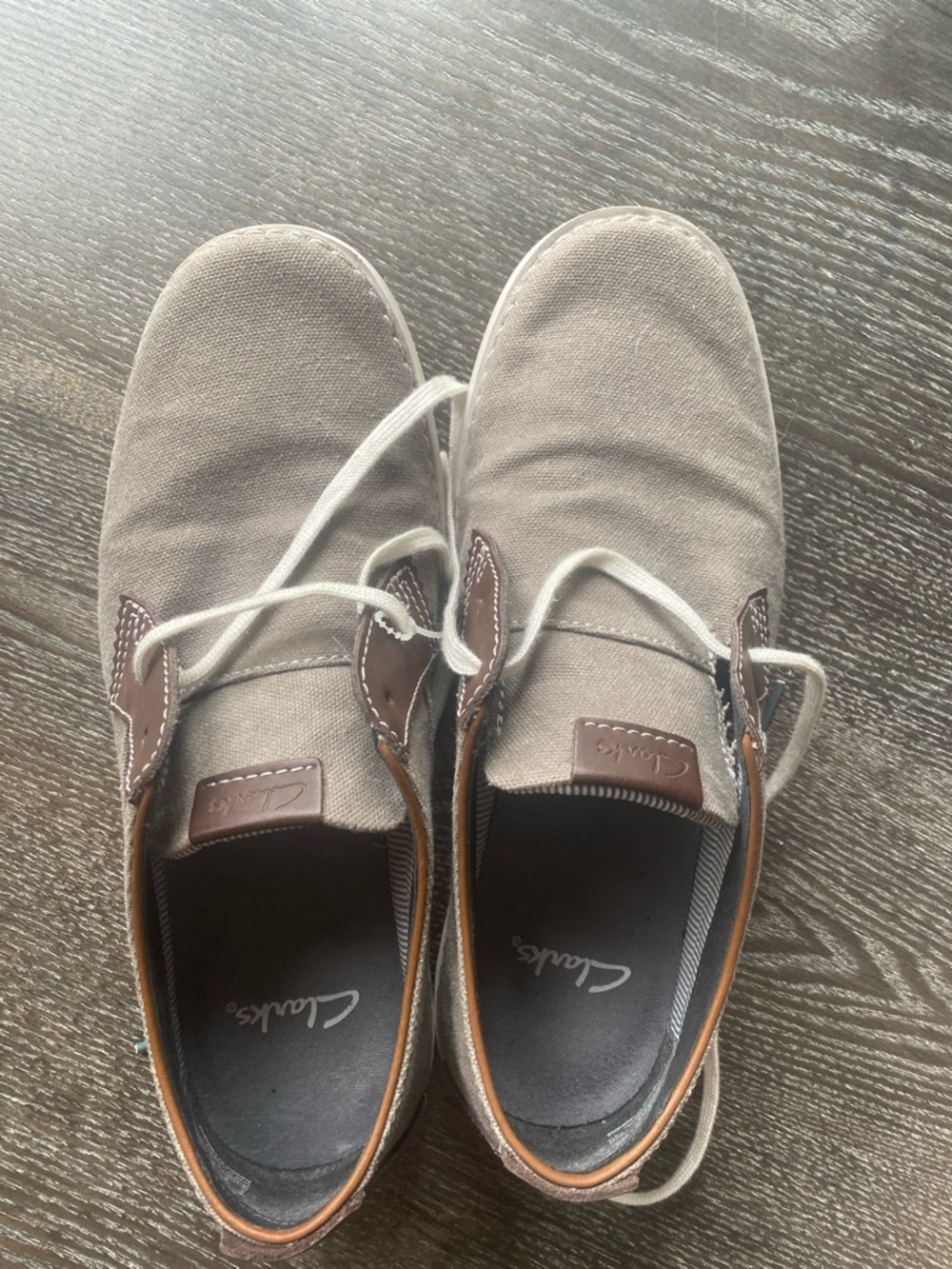 Clarks Men’s Boat Shoes in Light Gray with Brown Trim